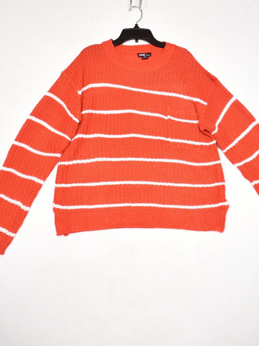 LOVE By Chesley Women Orange White Strip Pullover Sweater Front Pocket Size XL